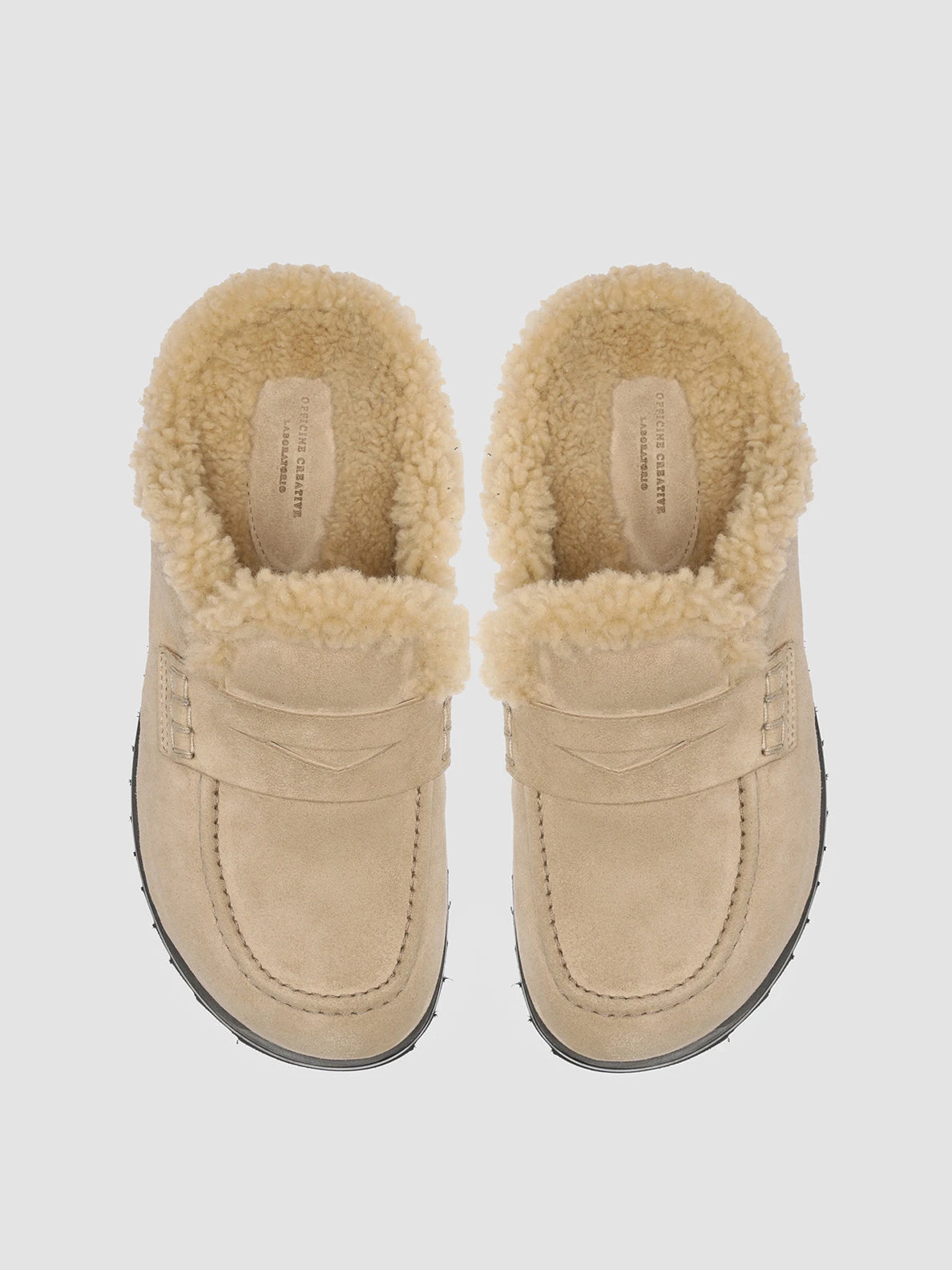 PELAGIE D’HIVER 007 - Ivory Suede And Shearling Mules - Image 2