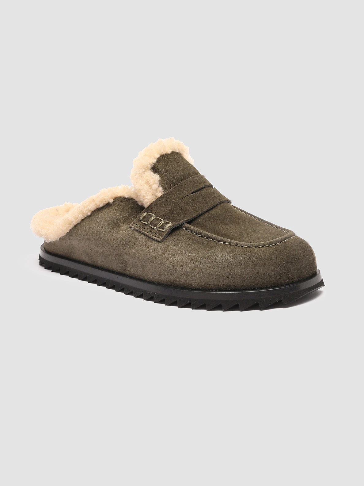 PELAGIE D’HIVER 007 - Green Suede And Shearling Mules - Image 3
