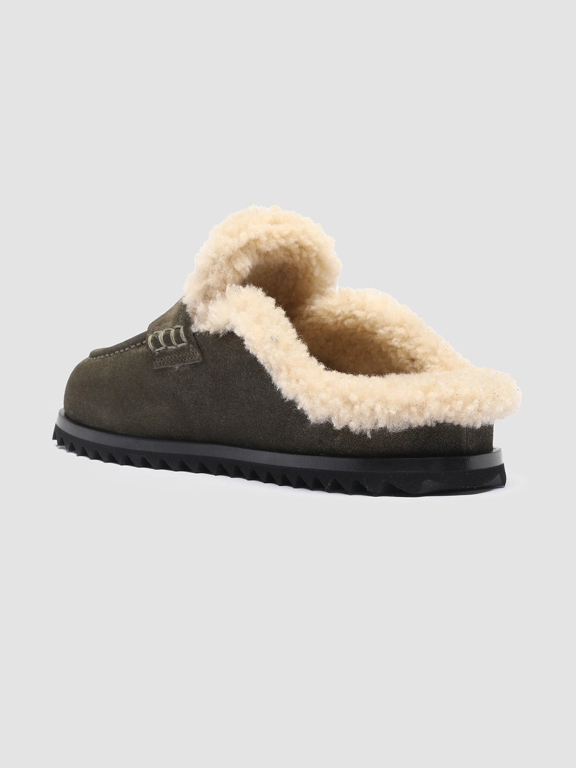 PELAGIE D’HIVER 007 - Green Suede And Shearling Mules - Image 4