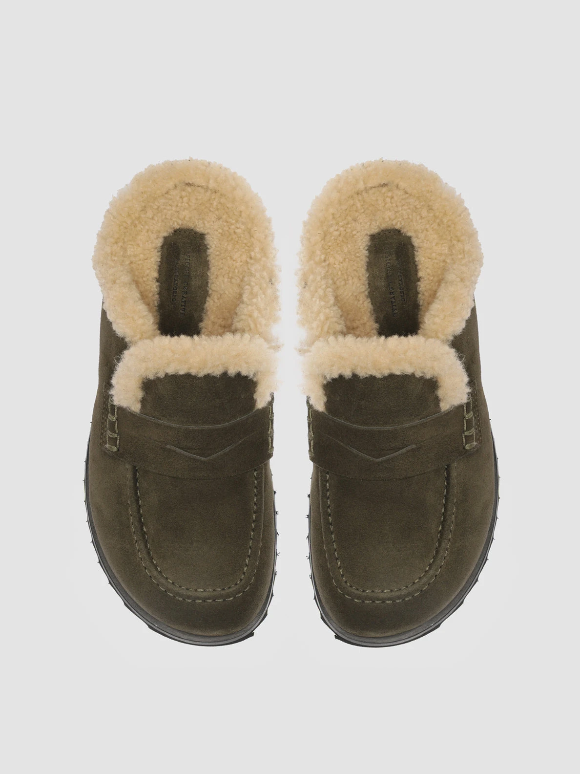 PELAGIE D’HIVER 007 - Green Suede And Shearling Mules - Image 2